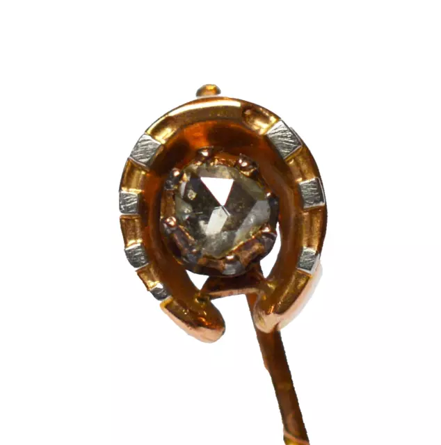 Krawattennadel Anstecknadel 585 Gold Hufeisen Diamant um 1900 Handarbeit 5,6 cm