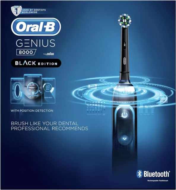 Oral-B Genius Electric Toothbrush, 3 Toothbrush Heads 2 Pin UK Plug, 8000, Black