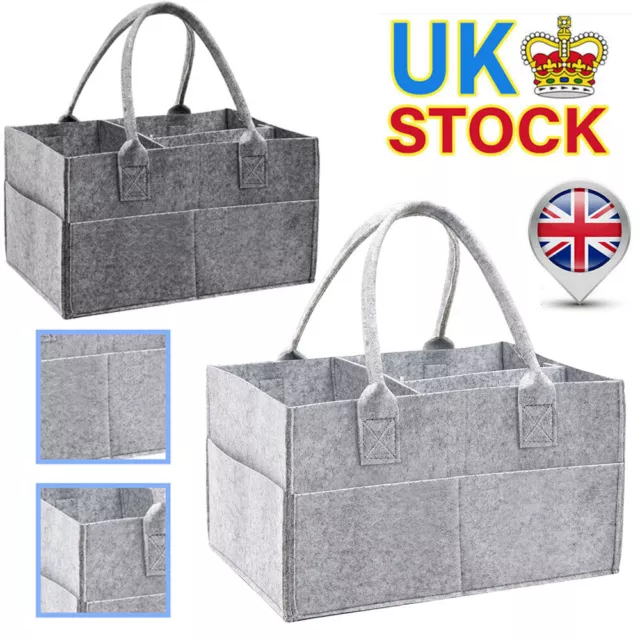 Felt Baby Diaper Organizer Caddy Changing Nappy Kids Storage Carrier Grey Bag UK