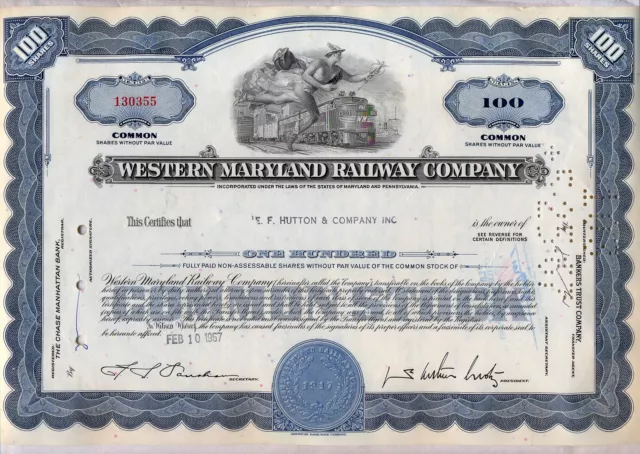 Western Maryland Railway Company Stock Certificate Railroad Blue