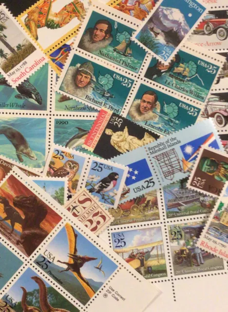 100 Mint Never Hinged Vintage All Different 25 cent stamps Post Office Fresh
