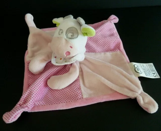 O. Doudou Plat Mots D'enfants Vache Rose Echarpe Blanc Vert Pois - Ttbe
