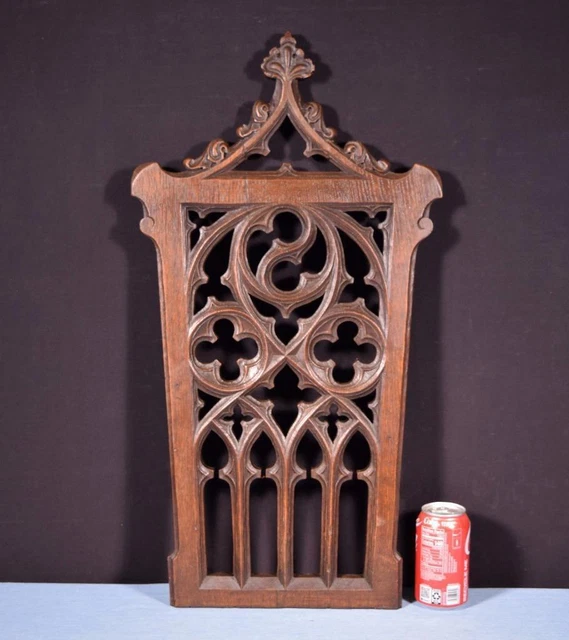 French Antique Gothic Revival Panel in Solid Oak Wood Salvage Late 1800's