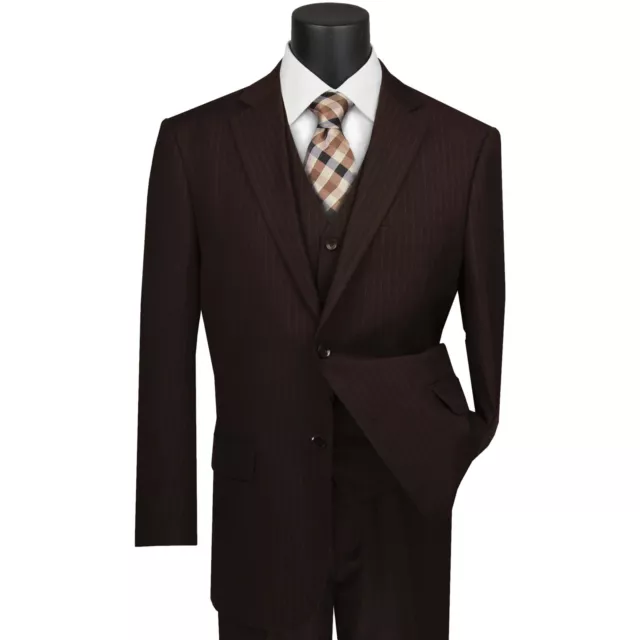 VINCI Men's Pinstripe 3-Piece Suit 38S-62L, 4 Colors, Classic Fit - NEW