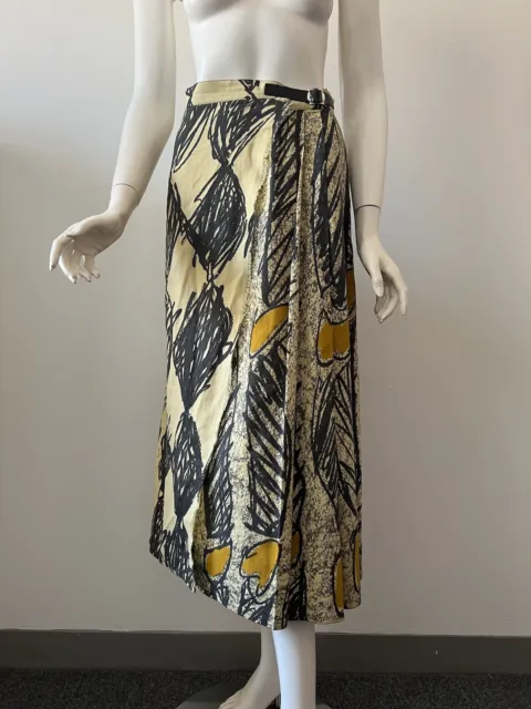 Vintage Betty Jackson Yellow Printed Wool Cotton Wrap Skirt Waist 24" / XS (?)