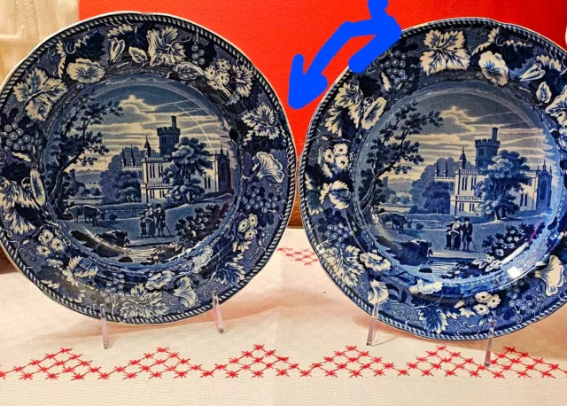 Pair of dark blue "Thrybergh, Yorkshire"  transferware soup plates by Enoch Wood 3