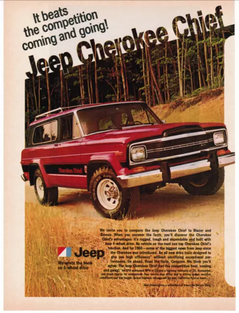 Jeep Cherokee Chief SUV 4 Wheel Drive - 1979 Vintage Print Ad Ephemera