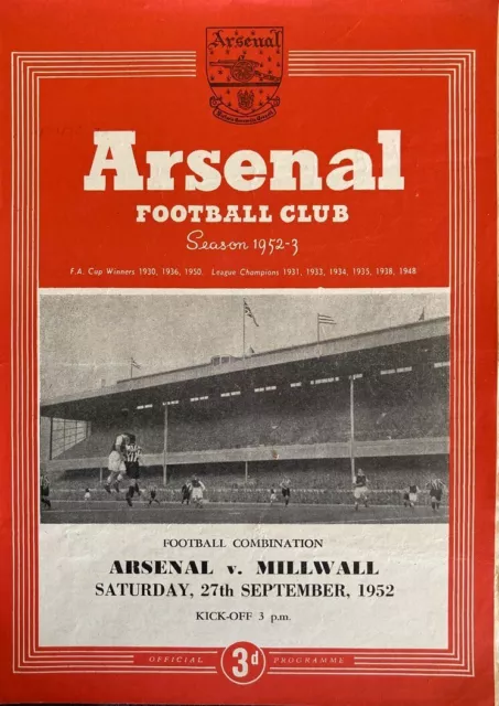 Arsenal v Millwall Football Combination 1952/53