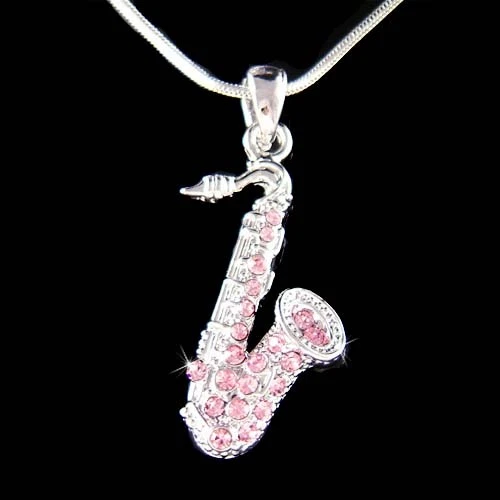 Rose Saxophone Avec Cristal Swarovski Ténor Alto Musique Instrument Collier