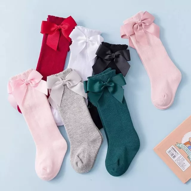 1 Paire Bébé Filles Enfants Chaussettes Tout-Petits Grand Noeud Genou Grande