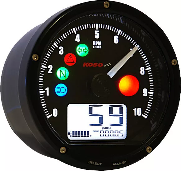 TNT-01R Universal Electronic Speedometer/Tachometer Black Face/Casing