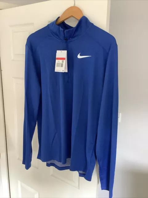 Pullover blu Nike Running Dri-Fit da uomo L riflettente cerniera 1/4 quarto nuovo con etichette £65,00