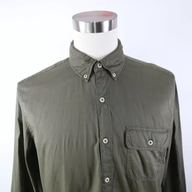 American Eagle Mens Soft Classic Fit LS Button Up Army Green Dress Shirt Large