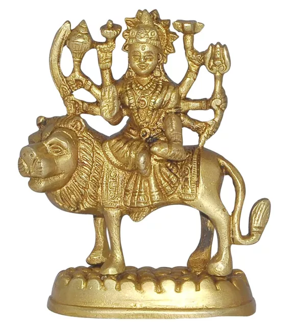 Brass Maa Durga Idol Showpiece Figurine Statue For Home Office Decor Gold