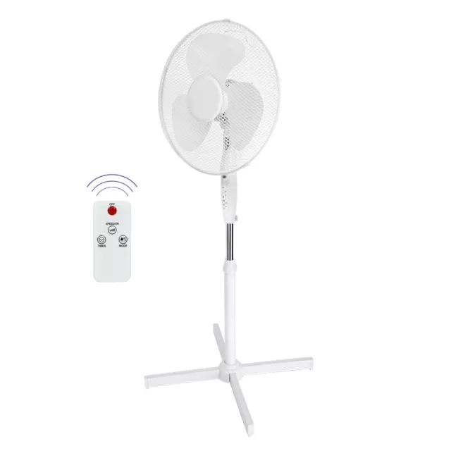 Ventilateur sur pied blanc silencieux reglable oscillant 45W 16" + télécommande