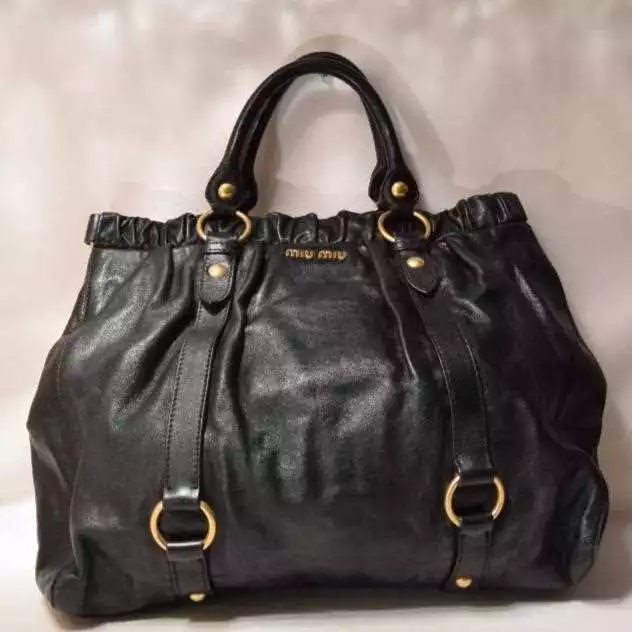 [Good product] Miu Miu vitello lux used Leather Black 2way Women's FROM JAPAN