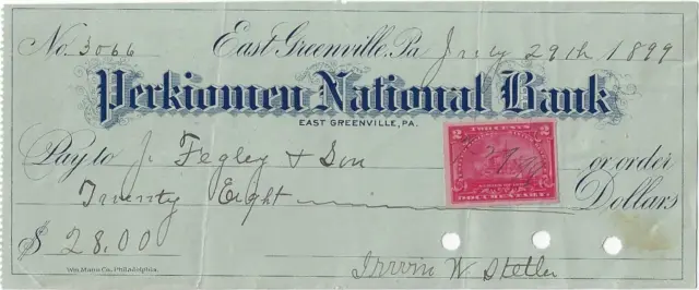 Perkiomen National Bank~East Greenville, Pa~J. Fegely & Son, Pottstown, Pa~1899