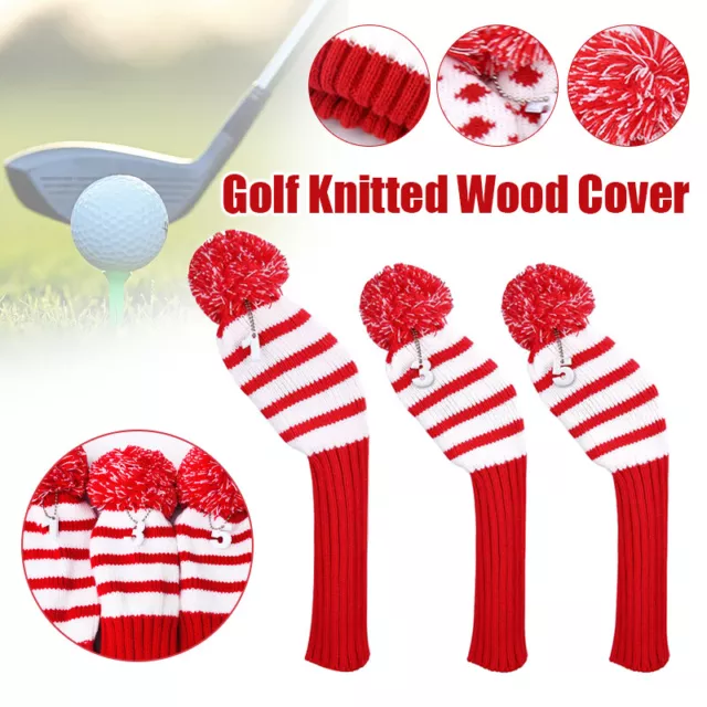 Golf Wood Club Headcover Pom Knitted Driver Fairway Hybrid Head Covers 3x
