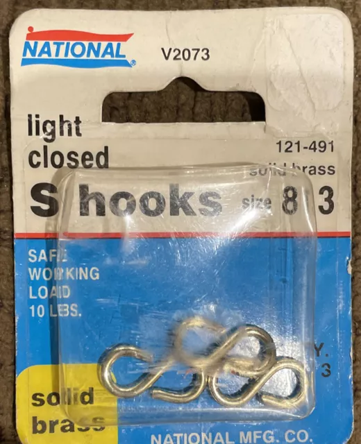 National Hardware N121-491 Closed S Hooks 7/8" Solid Brass 3 Pack