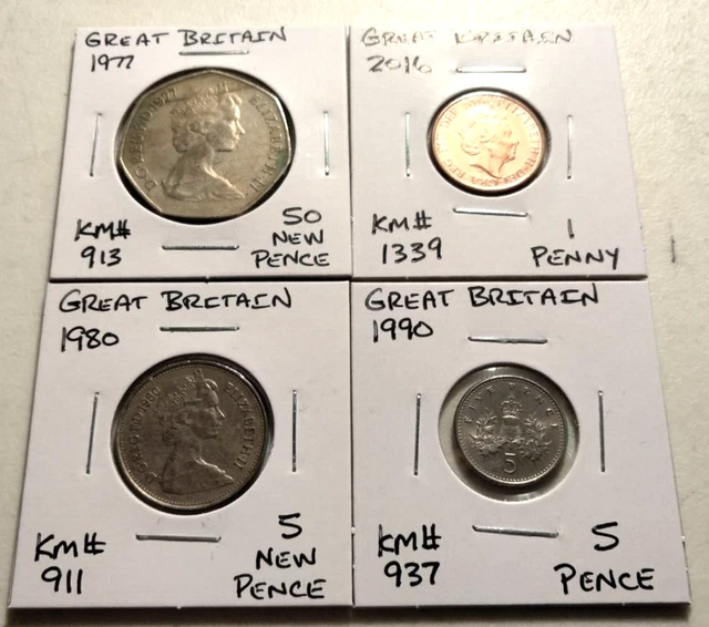 Great Britain 4 Coin Lot - 2016  1  Penny  Coin & more - All in 2x2's-Lot#4C142