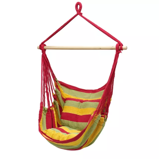 Hamaca silla colgante asiento columpio para jardín+2 cojines rojo/verde/amarillo