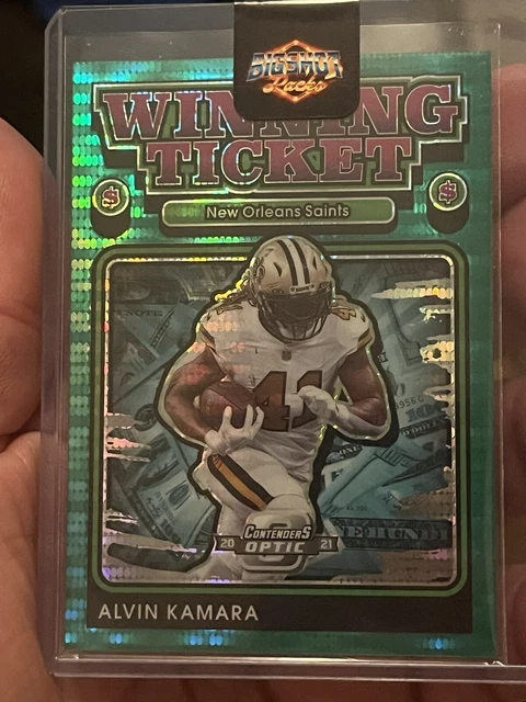 Alvin Kamara Sp # 30 2021 Panini Contenders Optic Winning Ticket Green Sparkle