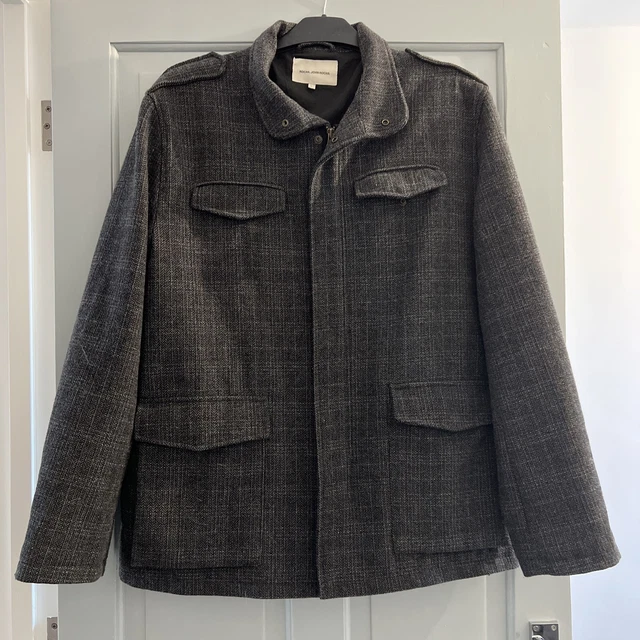 Giacca cappotto Rocha John Rocha grigio tweed da uomo taglia large misto lana spina di pesce