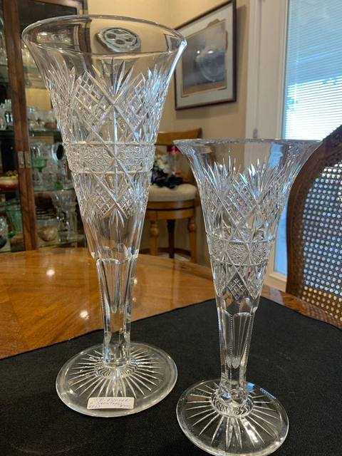 Two trumpet vases , by J.B. Bergen  American Brilliant  Cut Glass