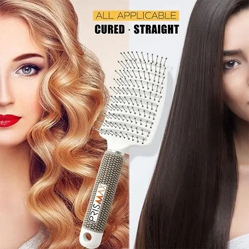 White Hair Brush PRISMAX Anti-Static Curved Vented Styling Detangling Brush