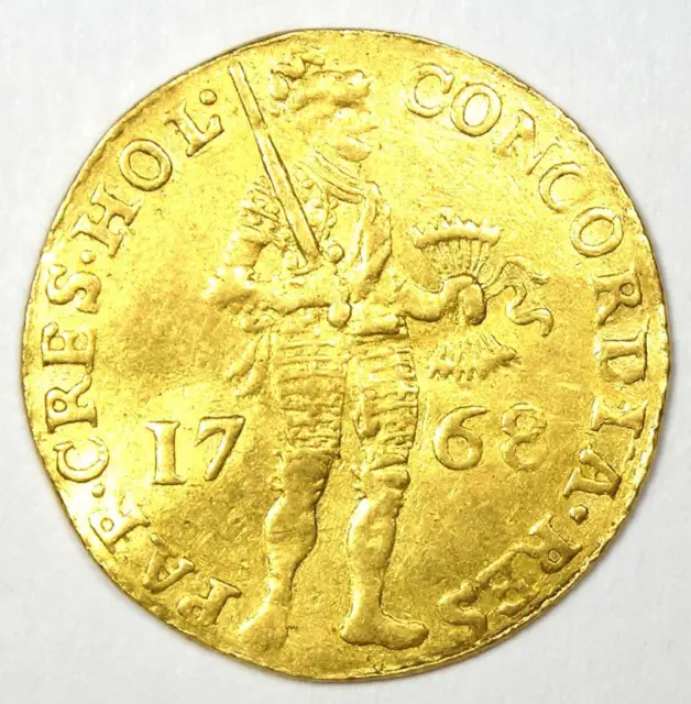 1768 Netherlands Holland Gold Ducat Coin (1D) - XF / AU Details - Rare!
