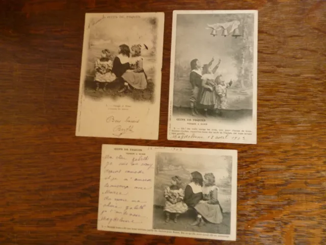 lot cartes postales anciennes x3 CPA : œufs de Pâques 1903 voyage à Rome