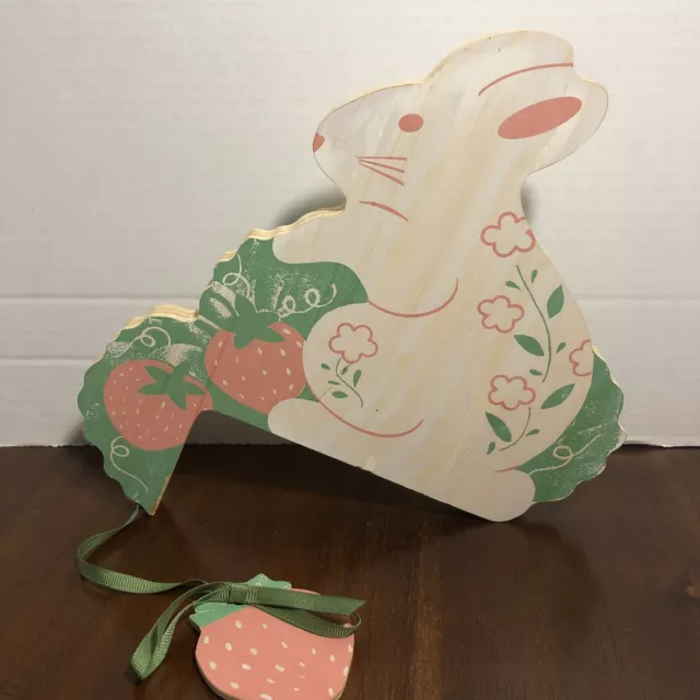 Wooden Bunny Shelf Sitter Cottage Core Rabbit Vintage Easter Spring Strawberry