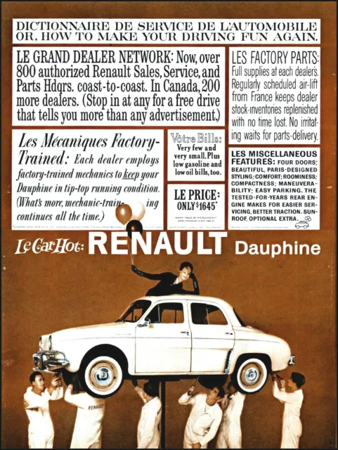1960 Renault Dauphine car woman 6 mechanics rack classic photo print ad adl74