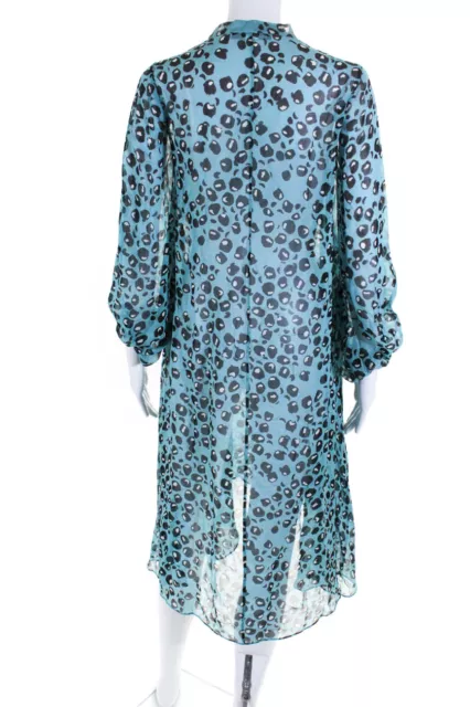 Diane Von Furstenberg Womens Cheetah Print Sheer Long Sleeve Dress Blue Size 0 3