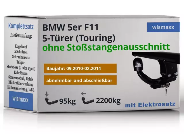 ANHÄNGERKUPPLUNG für BMW 5er F11 10-14 abnehmbar HOOK +13pol E-Satz JAEGER