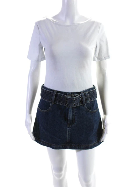 Glassons Womens Zipper Fly Belted Denim Mini Skirt Blue Size 10