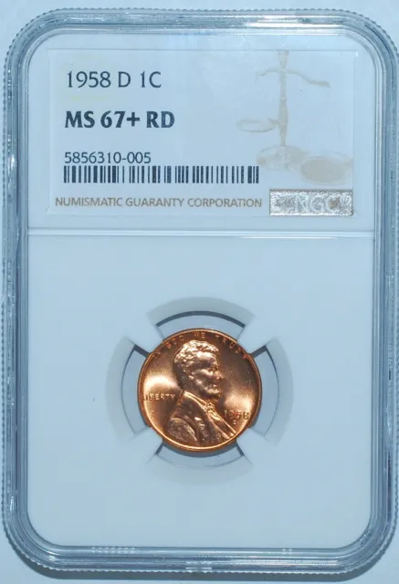 1958 D NGC MS67+RD Red Lincoln Wheat Cent Tied For Finest Registry
