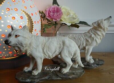 Wolf...pair Wolves White Winter Mountain Wolf Figurines Ornaments ~ New!