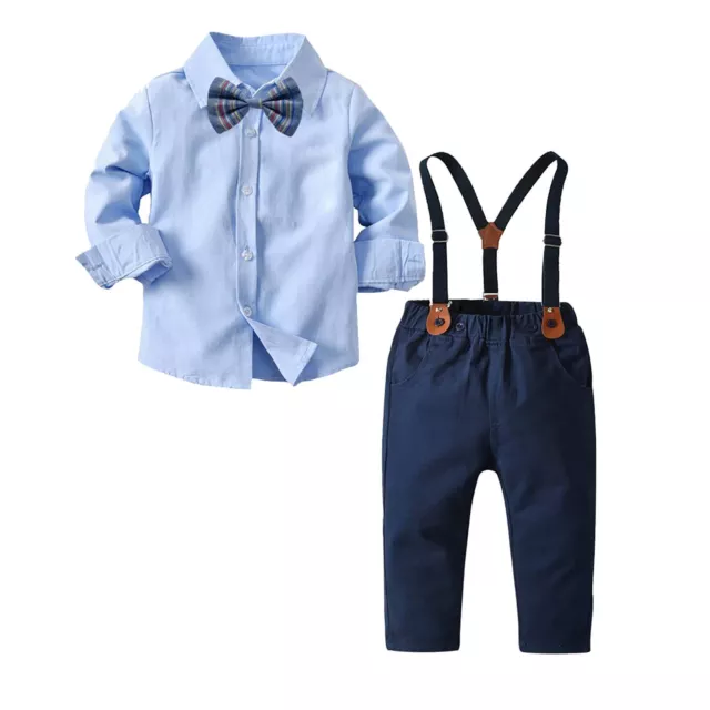 Kinder Jungen Kleinkind Gentleman Anzug Fliege Revers Hemd Hosenträger Hose Set