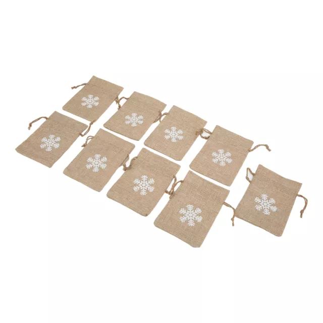(4.1 X 5.9in) Linen Gift Bags 9 Pcs Retro Printed White Snowflakes Jute