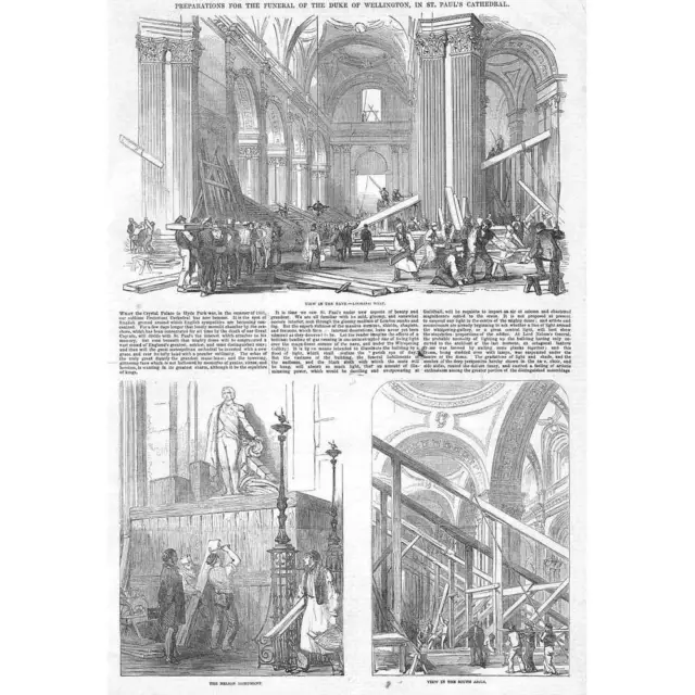 ST PAUL'S CATHEDRAL Duke of Wellington Funeral Preparations - Antique Print 1852