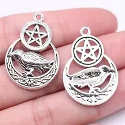5pcs 3 Styles Witch Charms Pentagram Star Crow Charms Pendant For Jewelry 2