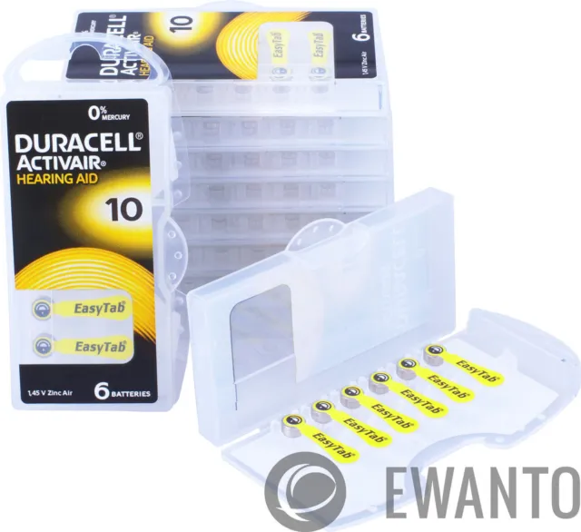60 batterie per apparecchi acustici Duracell Activair 10 gialle 24610 6118...
