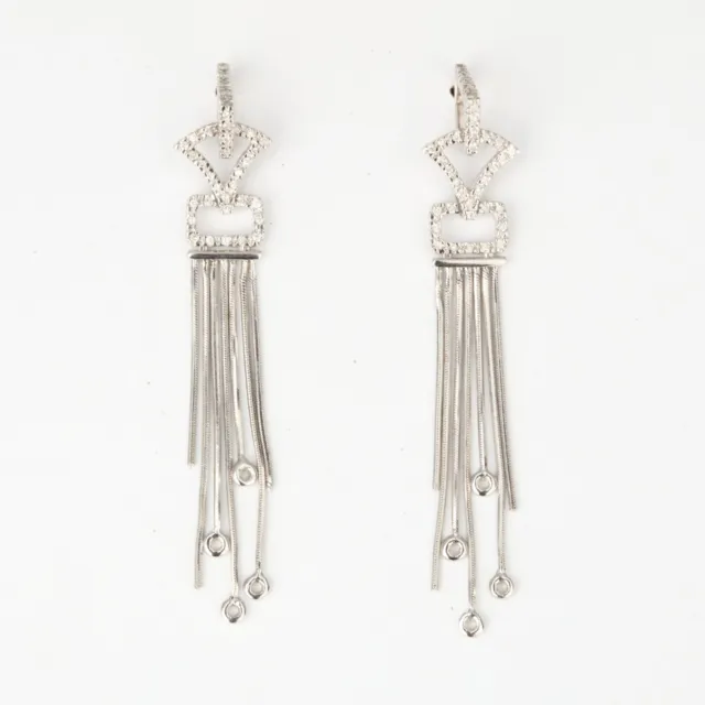 Art Deco Style 18ct White Gold Tassel Dangle Diamond Earrings & Pendant Set