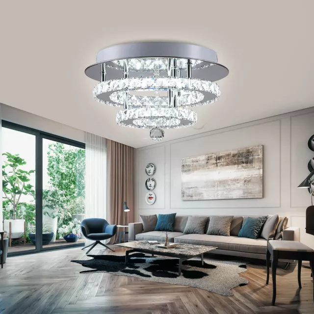 Modern Crystal Chandelier LED Ceiling Light Flush Mount Pendant Lamp Fixture New