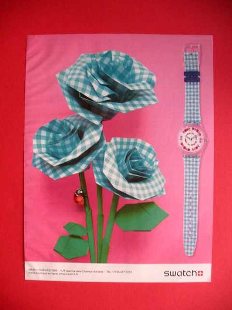 PUBLICITE DE PRESSE SWATCH MONTRE ROSES4U A FLEURS ET IMPRIMé VICHY AD 2015