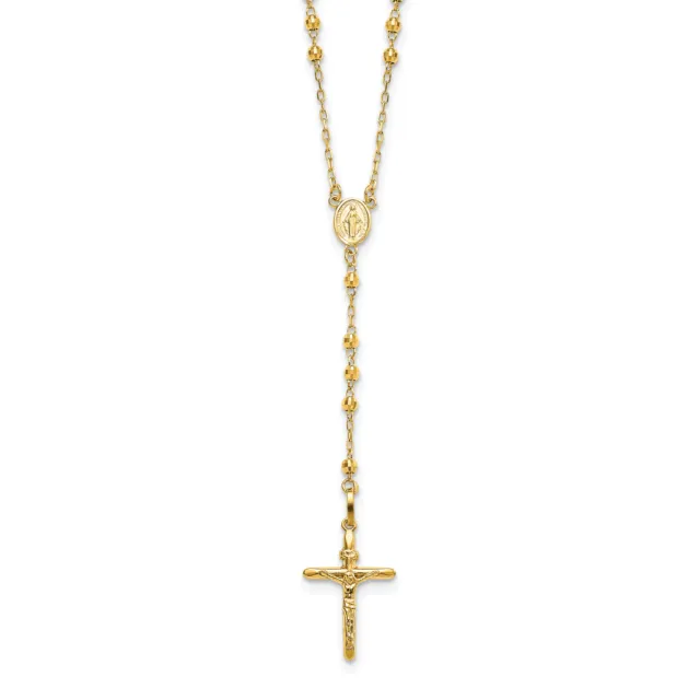 10K or 14K Yellow Gold Diamond Cut 3mm Beaded Rosary Necklace
