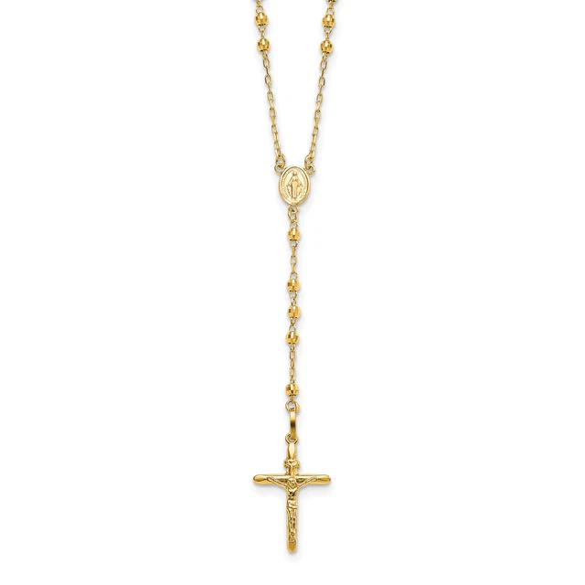 10K or 14K Yellow Gold Diamond Cut 3mm Beaded Rosary Necklace 10K or 14K Yellow Gold Diamond Cut 3mm Beaded Rosary Necklace
