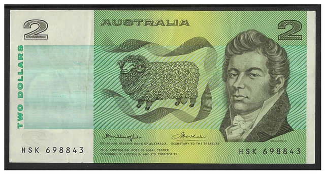 Australia 1976 $2 Dollars Paper Banknote Centre Thread Knight/Wheeler R86b aVF#6