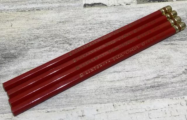 Vintage Linton USA Vita Color Pencils Red 1802 Lot Of 4 Unsharpened New